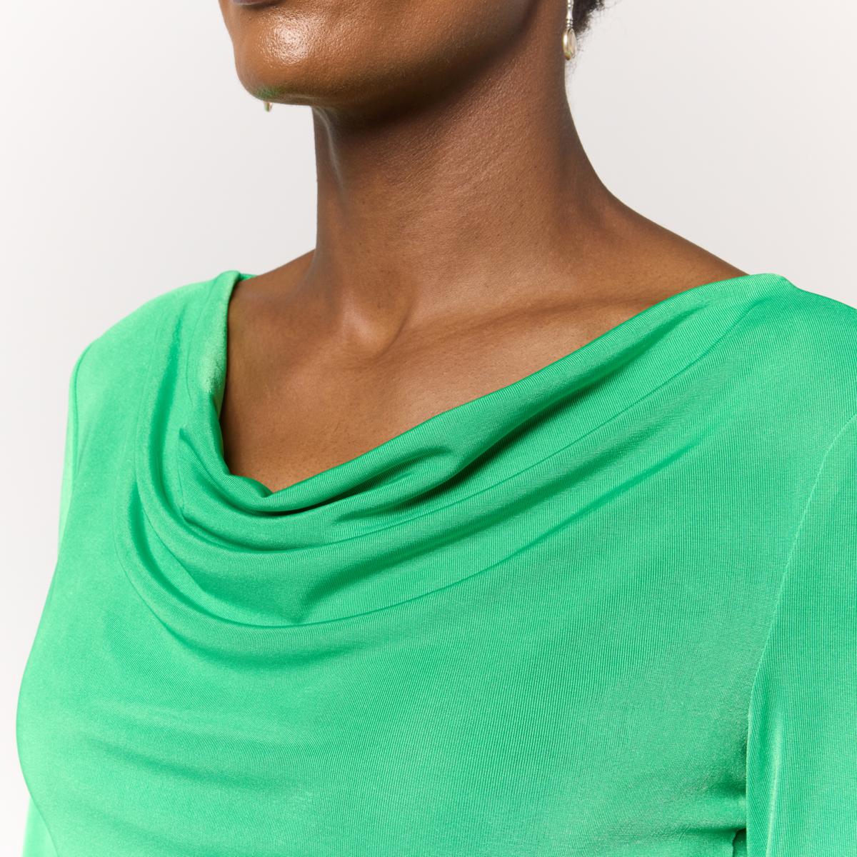 Nina Leonard Long Sleeve Drape Neck Slink Top | HSN