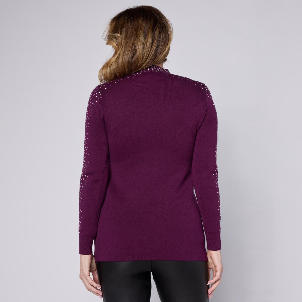 Nina Leonard Long-Sleeve Mock-Neck Embellished Sweater Top | HSN