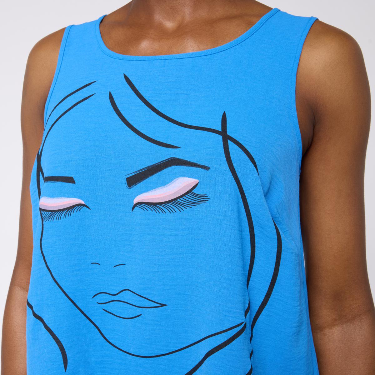 Nina Leonard Textured Wave Top with Face Placement Print | HSN