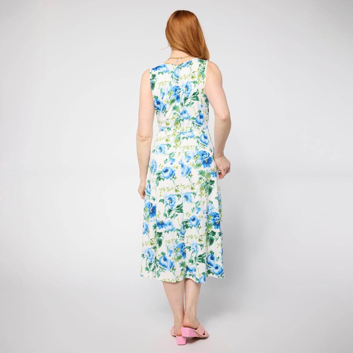 Nina Leonard Scoop-Neck Sleeveless Midi Dress - Blue - Size X-Large Nina Leonard Scoop-Neck Sleeveless Midi Dress - Blue - Size X-Large