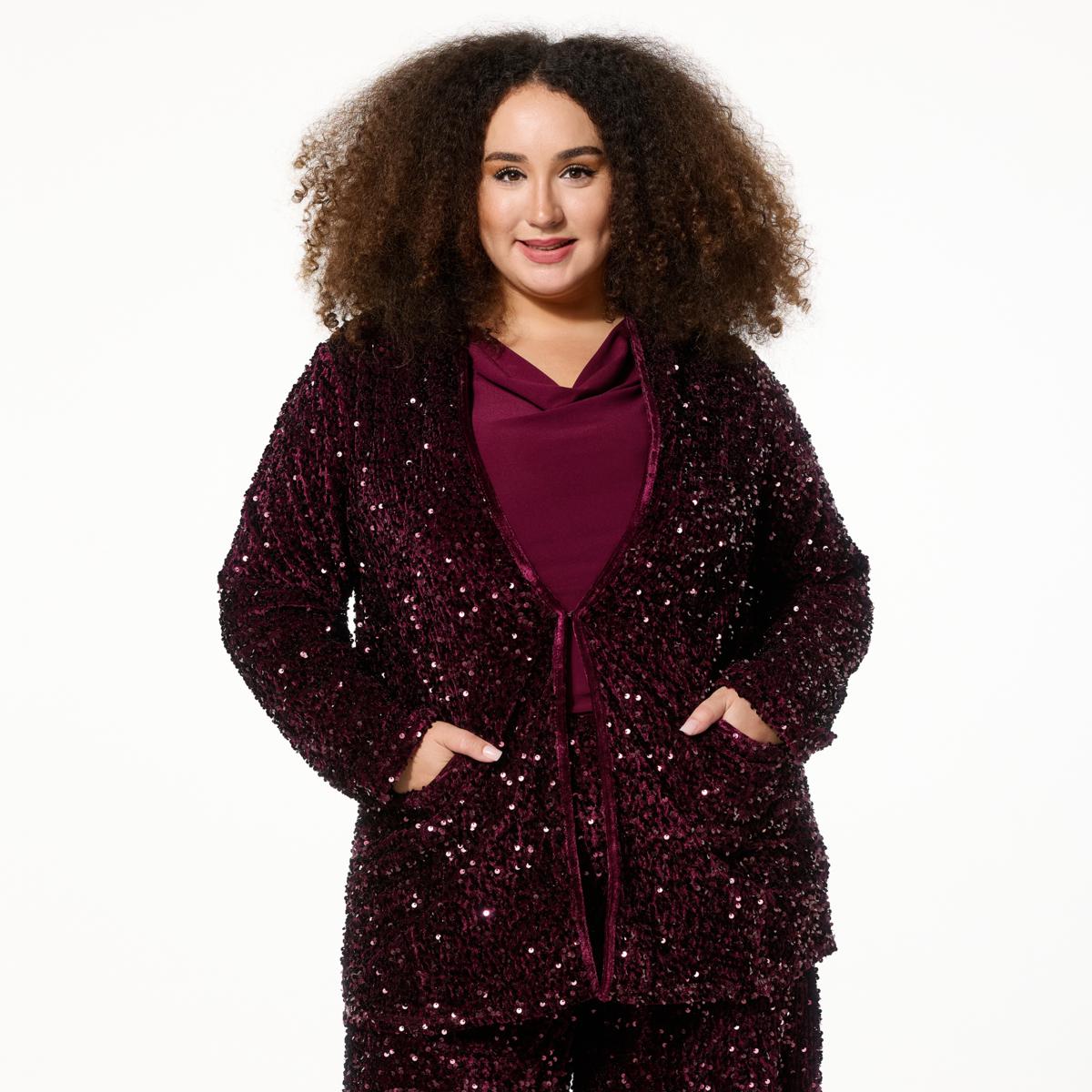 Nina Leonard Sequin Blazer with Pockets - 23352415 | HSN