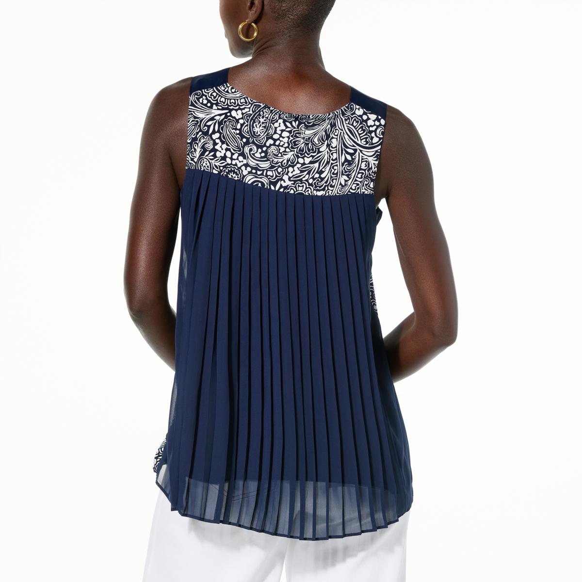 Nina Leonard Sleeveless Pleated-Back Top | HSN