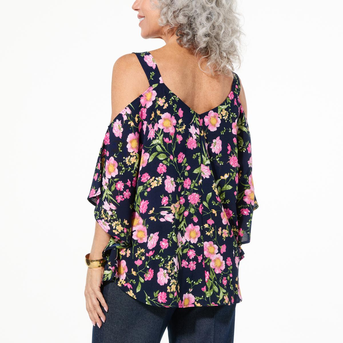 Nina Leonard Sweetheart Neckline Cold Shoulder Top