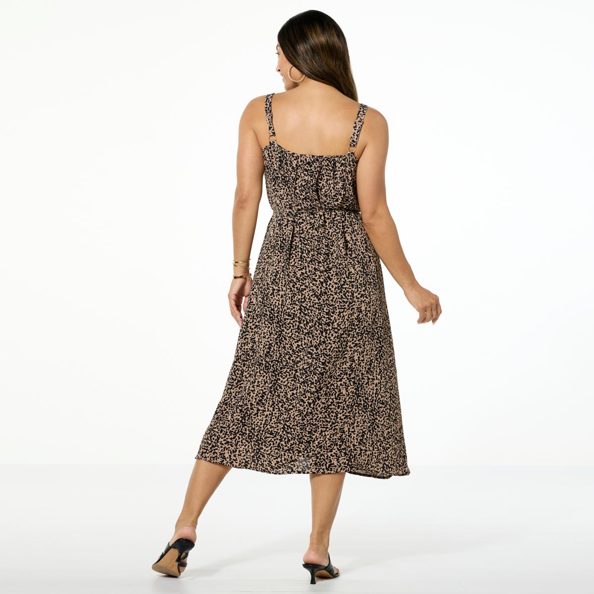 Nina Leonard Textured Wave Midi Dress with Adjustable Straps - Blue/Navy Multi - Size X-Large