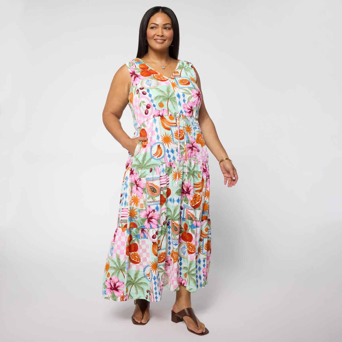 Nina Leonard Tiered V-Neck Dress | HSN