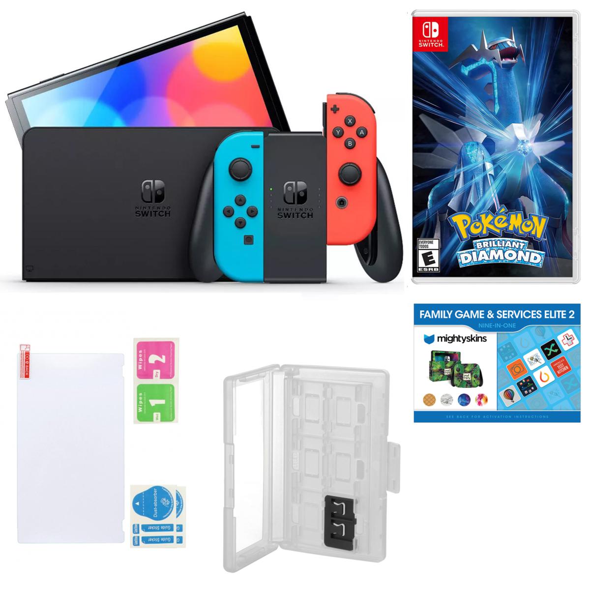 Nintendo Switch OLED Neon w/Pokémon Brilliant Diamond, Accs., Voucher |