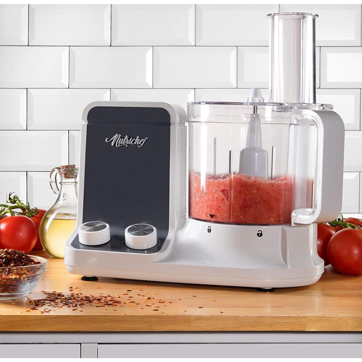 Nutrichef Multifunction Food Processor - Ultra Quiet Powerful Motor, Includes 6 Attachment Blades 