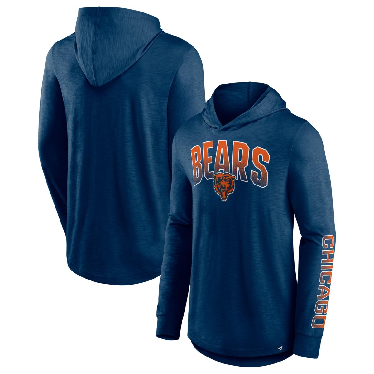 Men's Fanatics Branded Navy Chicago Bears Front Runner Long Sleeve Hooded T-Shirt Size: Small