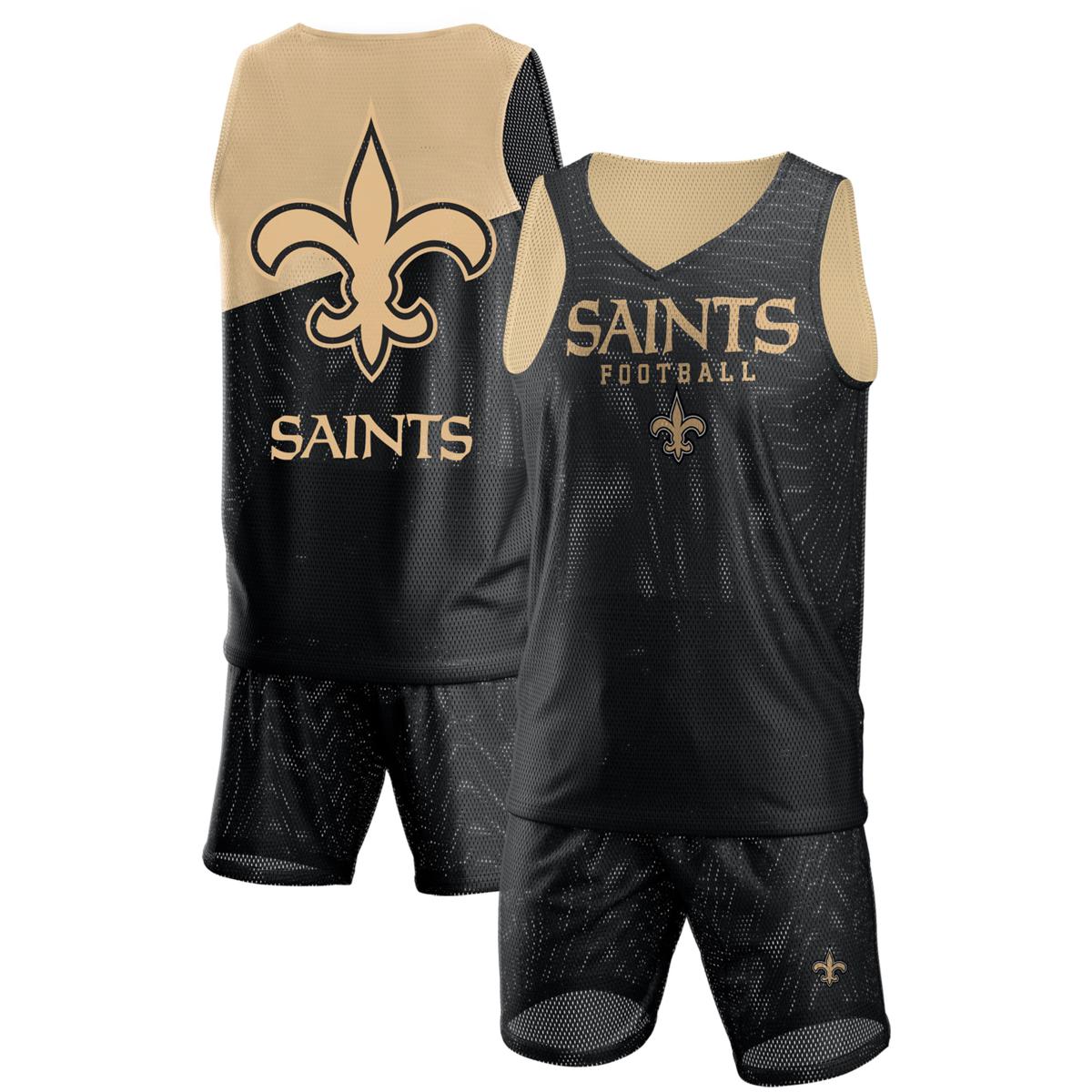 Men's FOCO Black New Orleans Saints Colorblock Mesh V-Neck & Shorts Set Size: Large