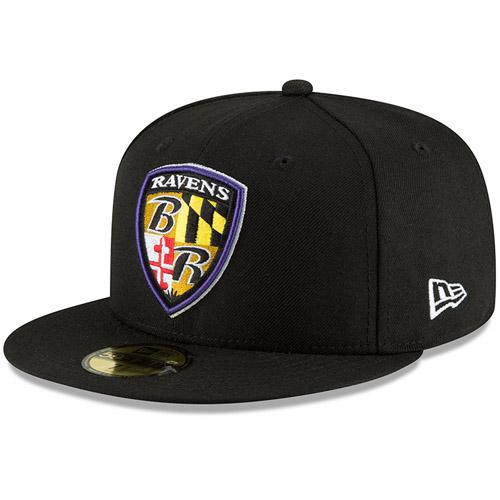 Men's New Era Black Baltimore Ravens Logo Color Dim 59FIFTY Fitted Hat