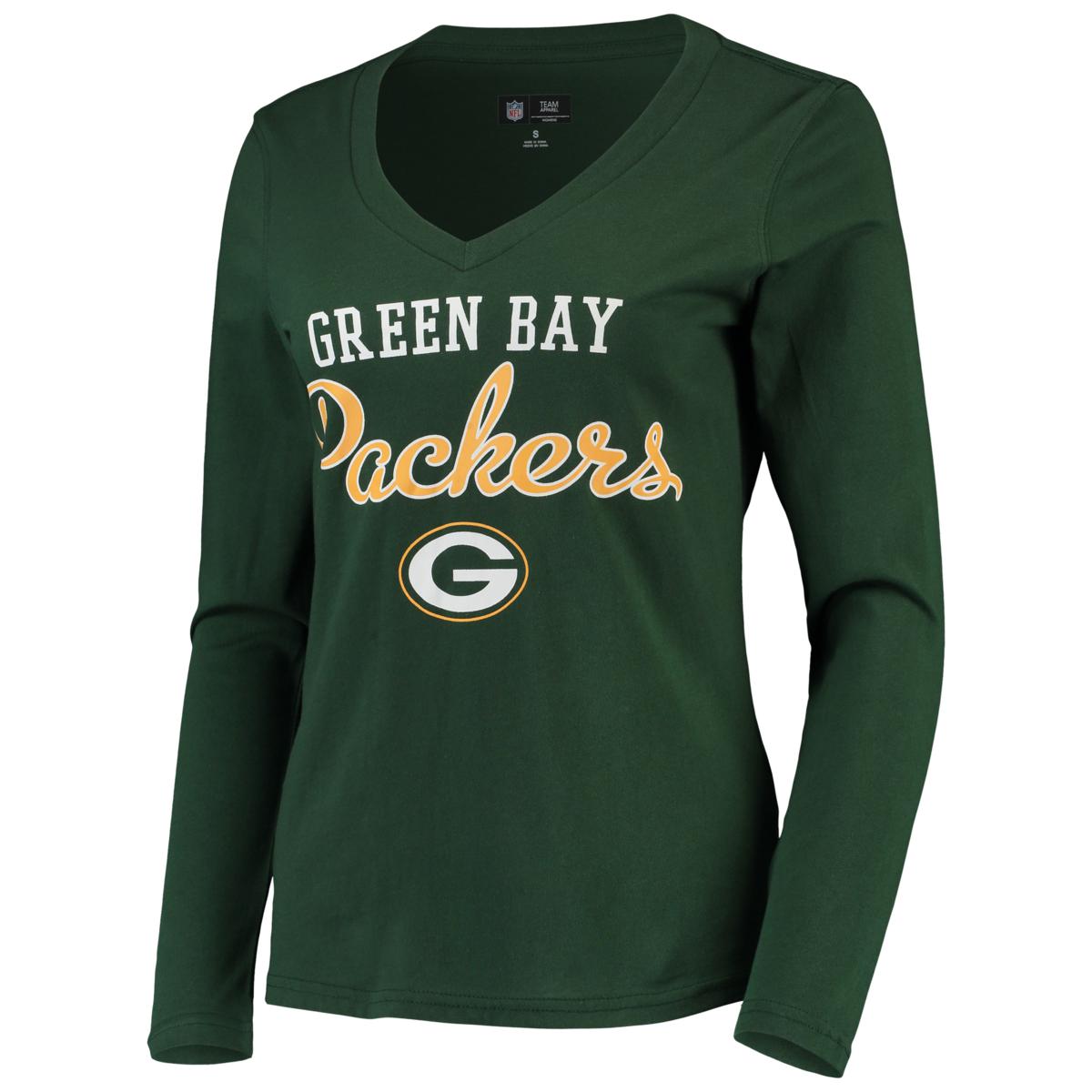 Women's G-III 4Her by Carl Banks Green Bay Packers Post Season Long Sleeve V-Neck T-Shirt Size: Large