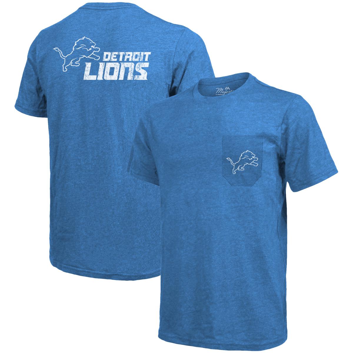 Detroit Lions Majestic Threads Tri-Blend Pocket T-Shirt - Blue Size: Small