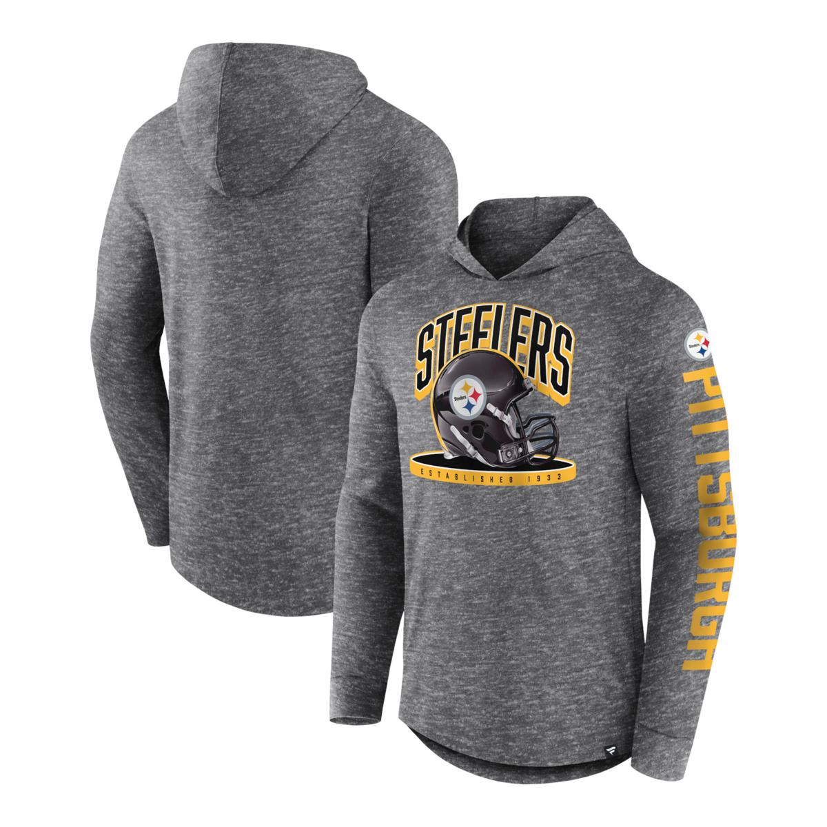 NFL Pittsburgh Steelers Men's Gray Full Back Run Long Sleeve Lightweight  Hooded Sweatshirt - S