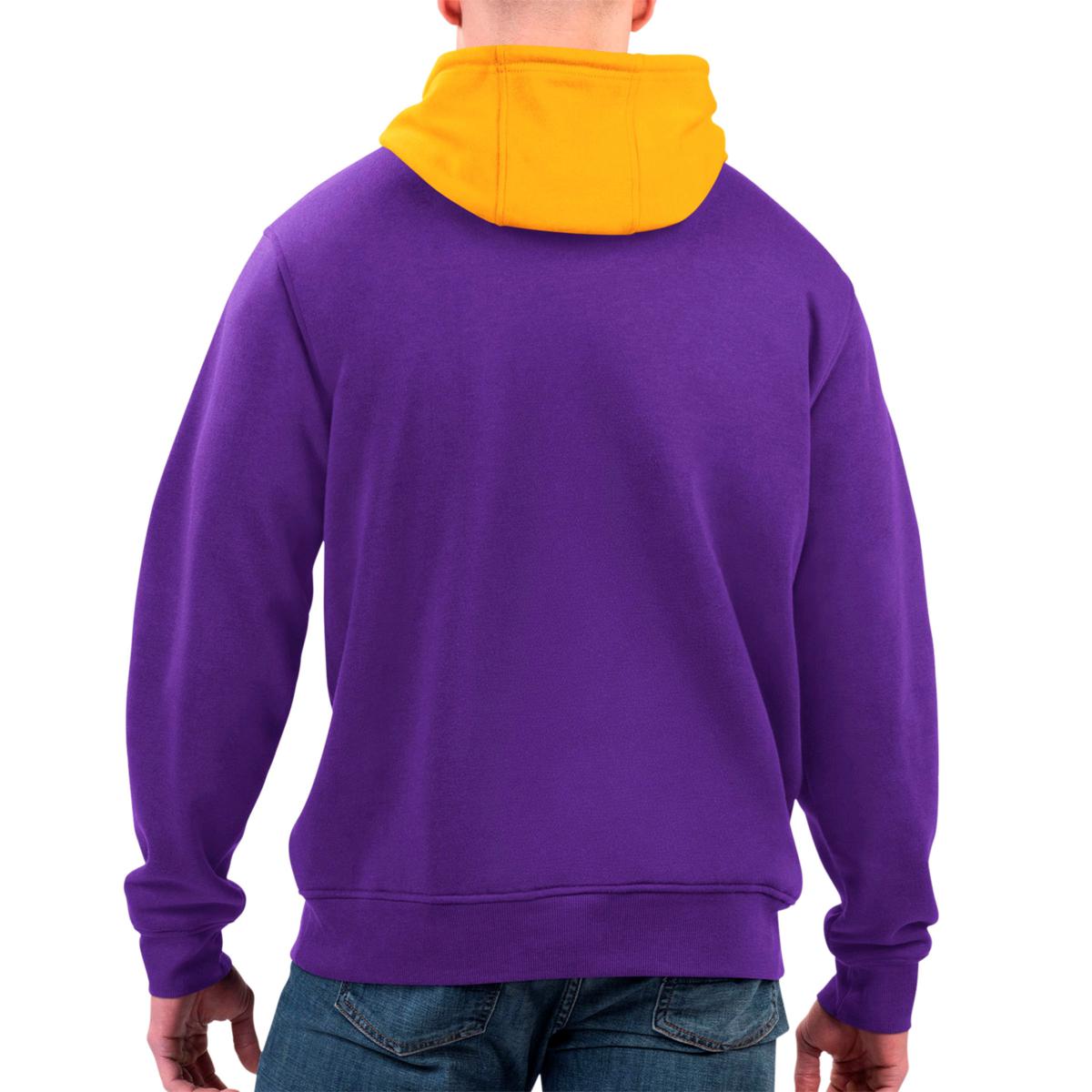 MINNESOTA VIKINGS TAKE THE FIELD TRI-COLOR BLOCK HOODED FLEECE PULLOVER