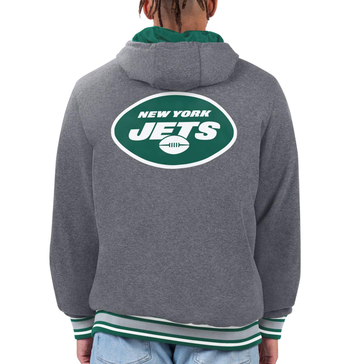 New York Jets NFL Team Apparel Reversible Jacket Hoodie Green Gray Size  Large