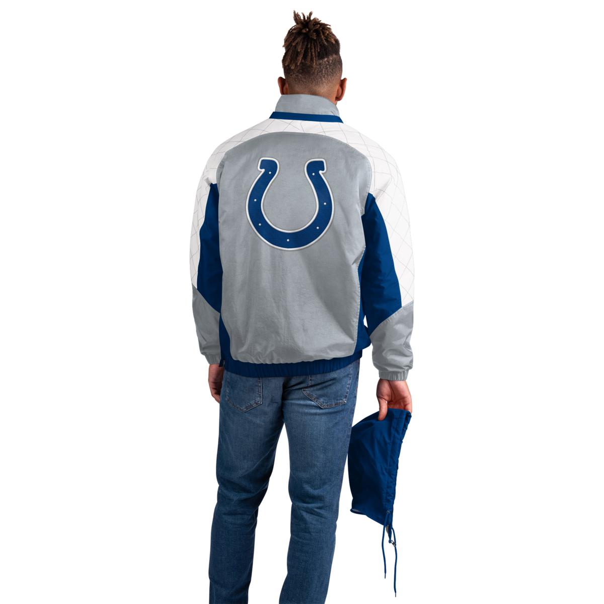 Buy the Mens Black Blue Leather Indianapolis Colts Football Full-Zip Jacket  Size XL