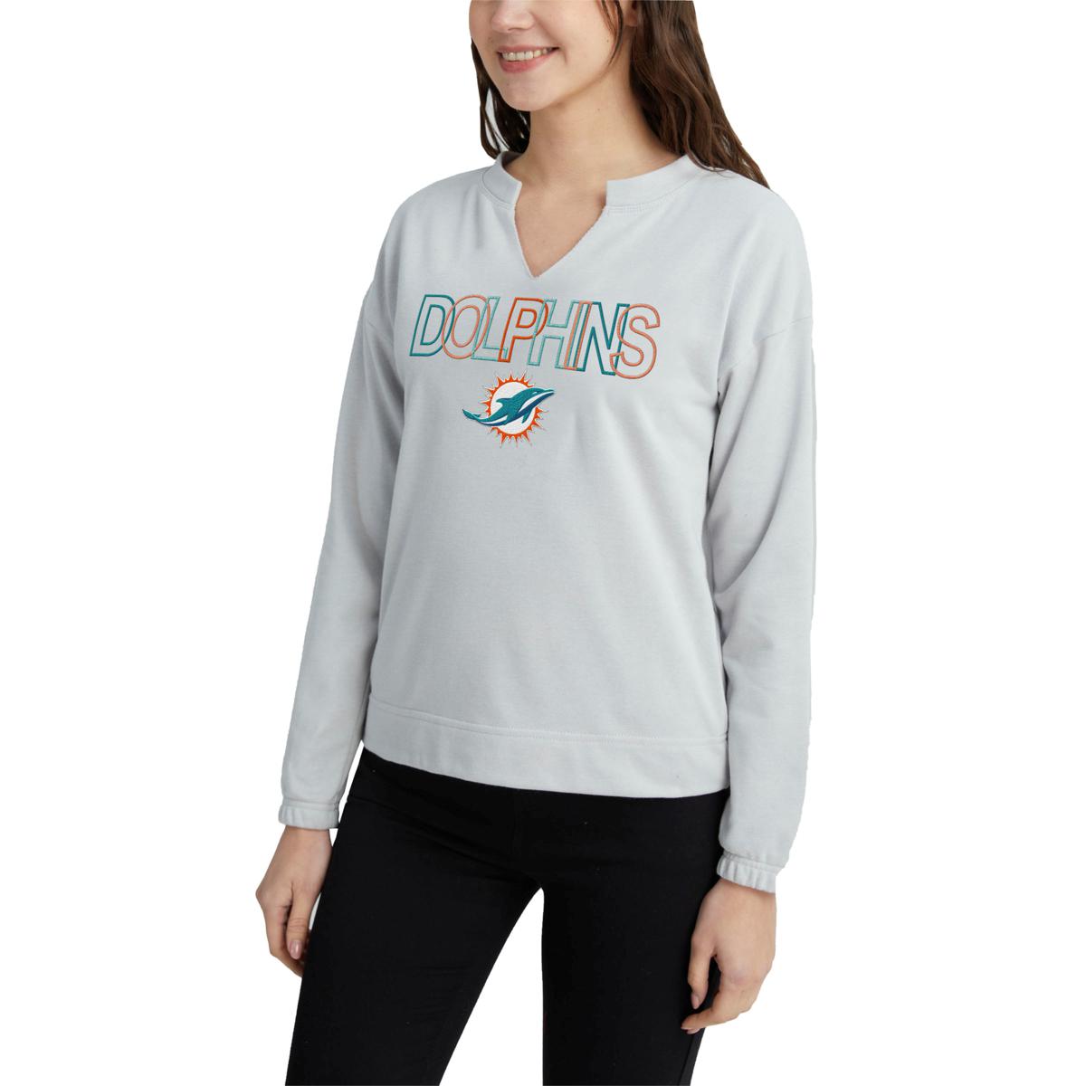 Women's Concepts Sport Gray Miami Dolphins Mainstream Hooded Long Sleeve  V-Neck Top