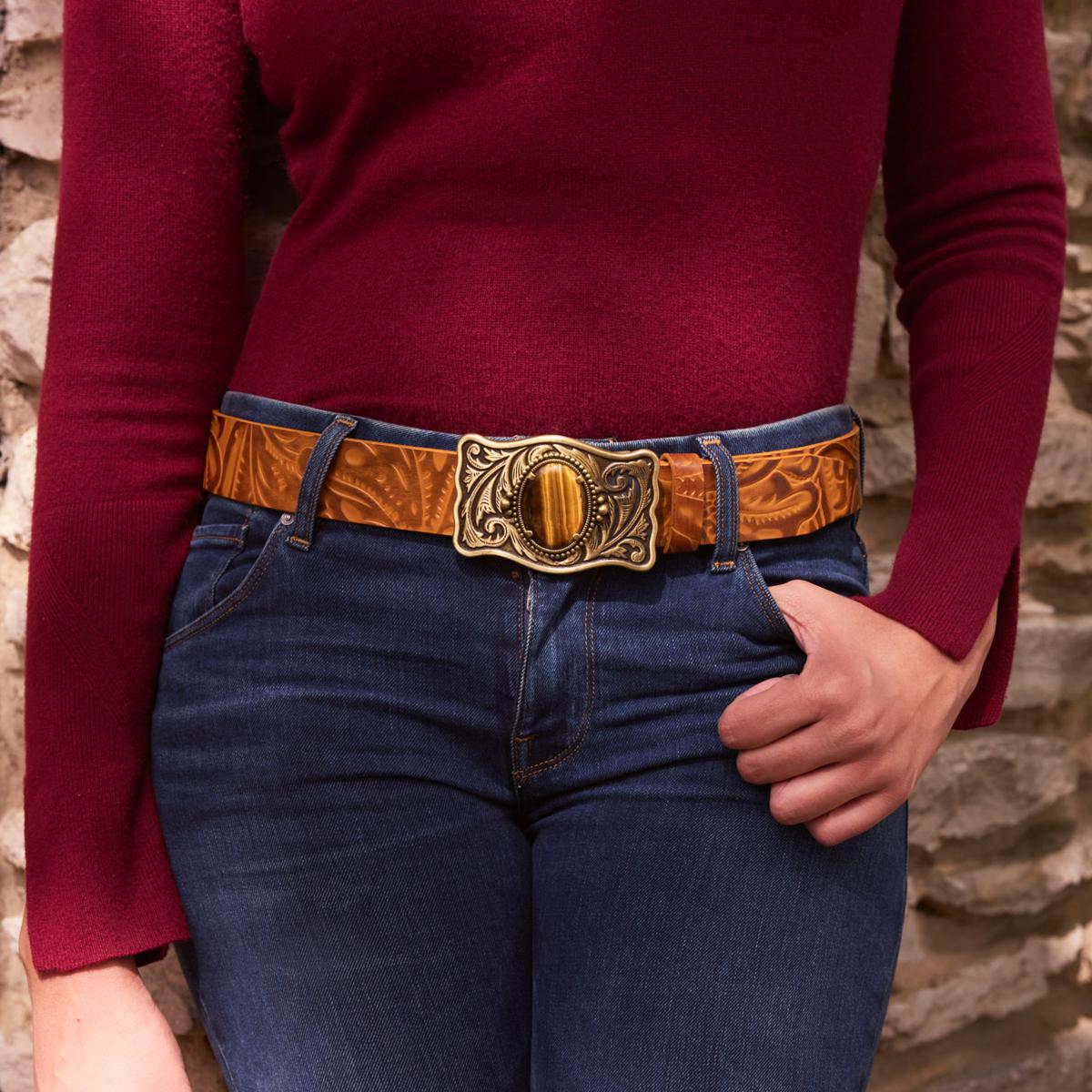 Patricia Nash Roseanna Stone Buckle Leather Belt