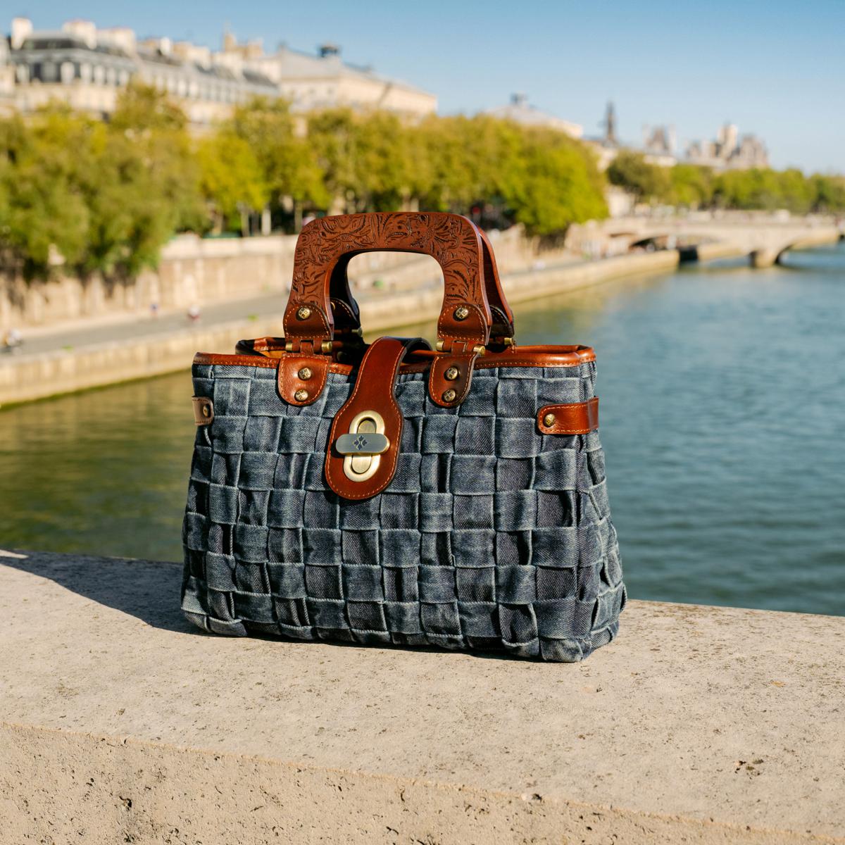 Patricia Nash Sansia Woven Straw Satchel - Denim | HSN