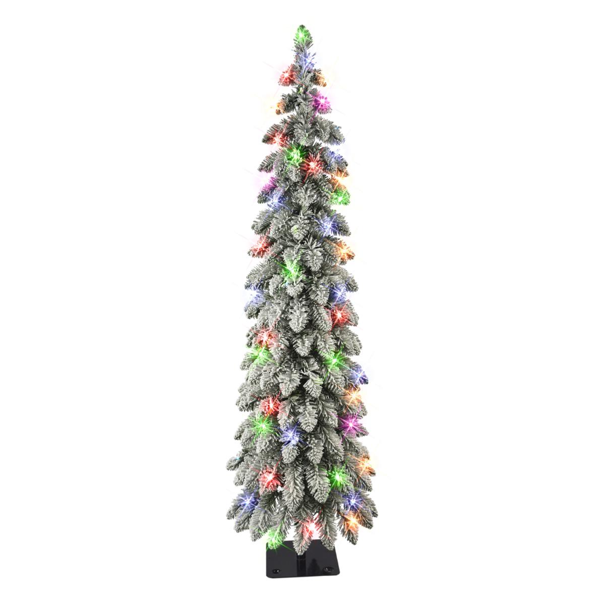 pencil flocked christmas tree with lights