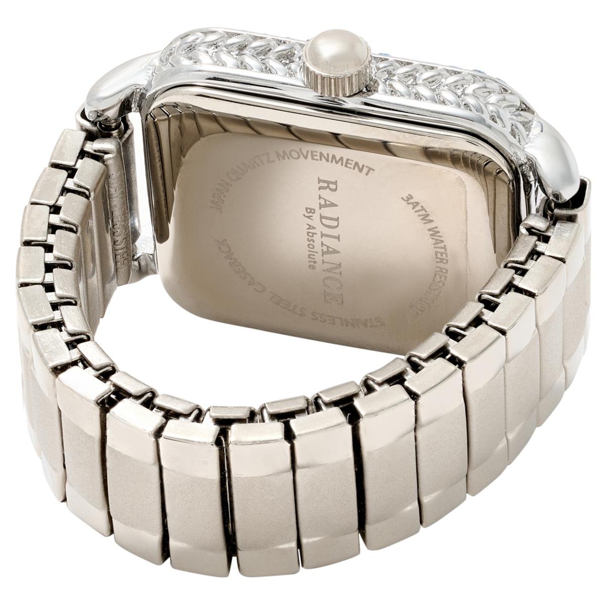 Radiance by Absolute Silver Tone Mother of Pearl Floating Crystal Watch 3ATM Radiance by Absolute™ Silvertone Rectangle Dial Ring Watch | HSN main image 2