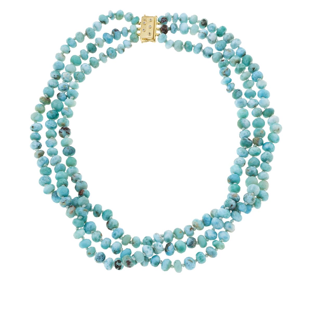 Rarities Gold-Plated Larimar and White Zircon Beaded Necklace ...