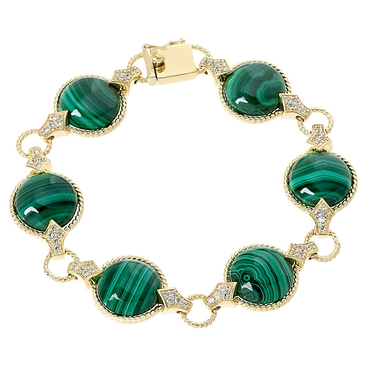 Rarities Gold Plated Malachite and White Zircon Station Bracelet