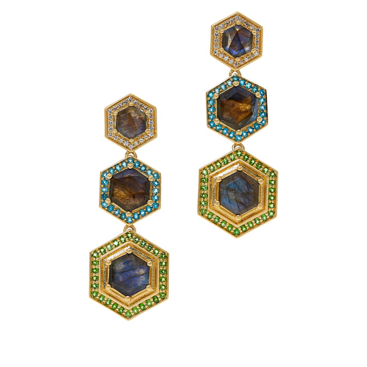 Rarities Gold-Plated Multi-Gemstone Hexagon Drop Earrings