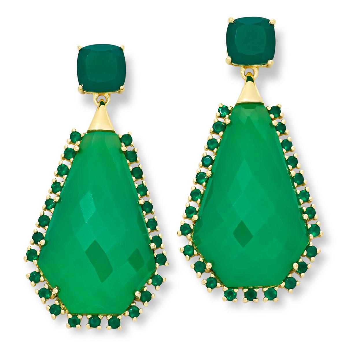 Green Chalcedony Drop Earrings Round Faceted Sterling Silver
