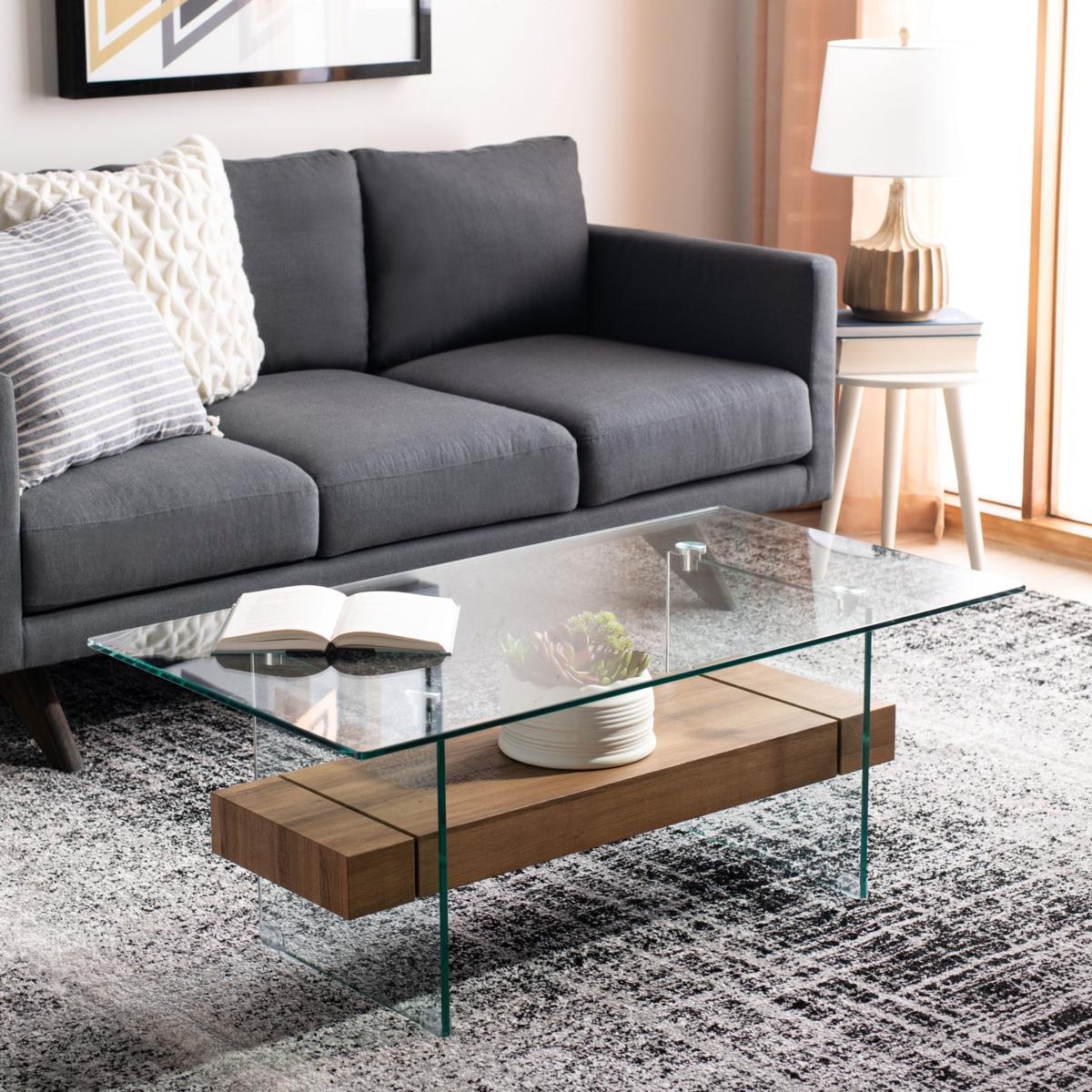 kayley natural rectangular modern glass coffee table