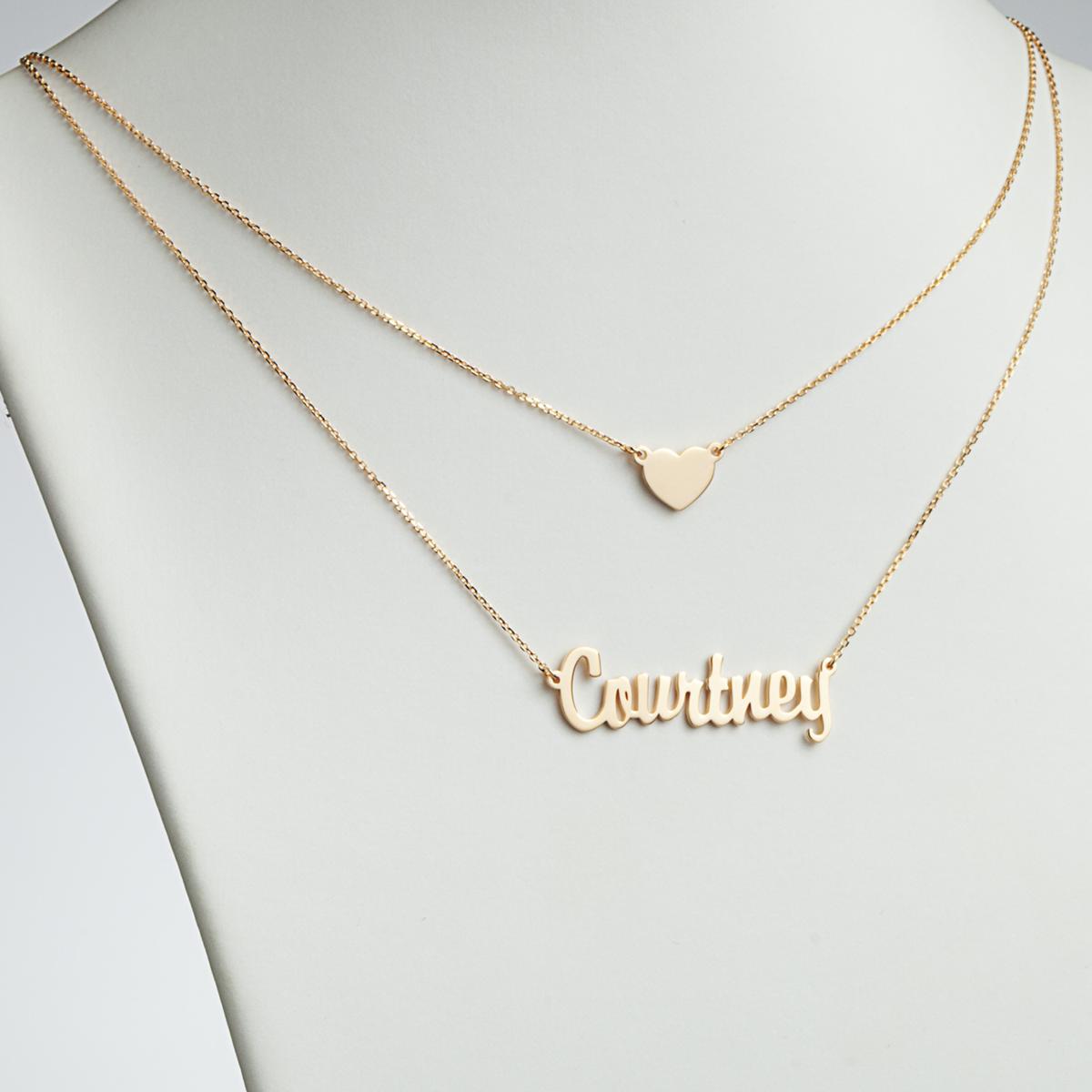 Script Name and Heart Layered Double Necklace 9013098 HSN