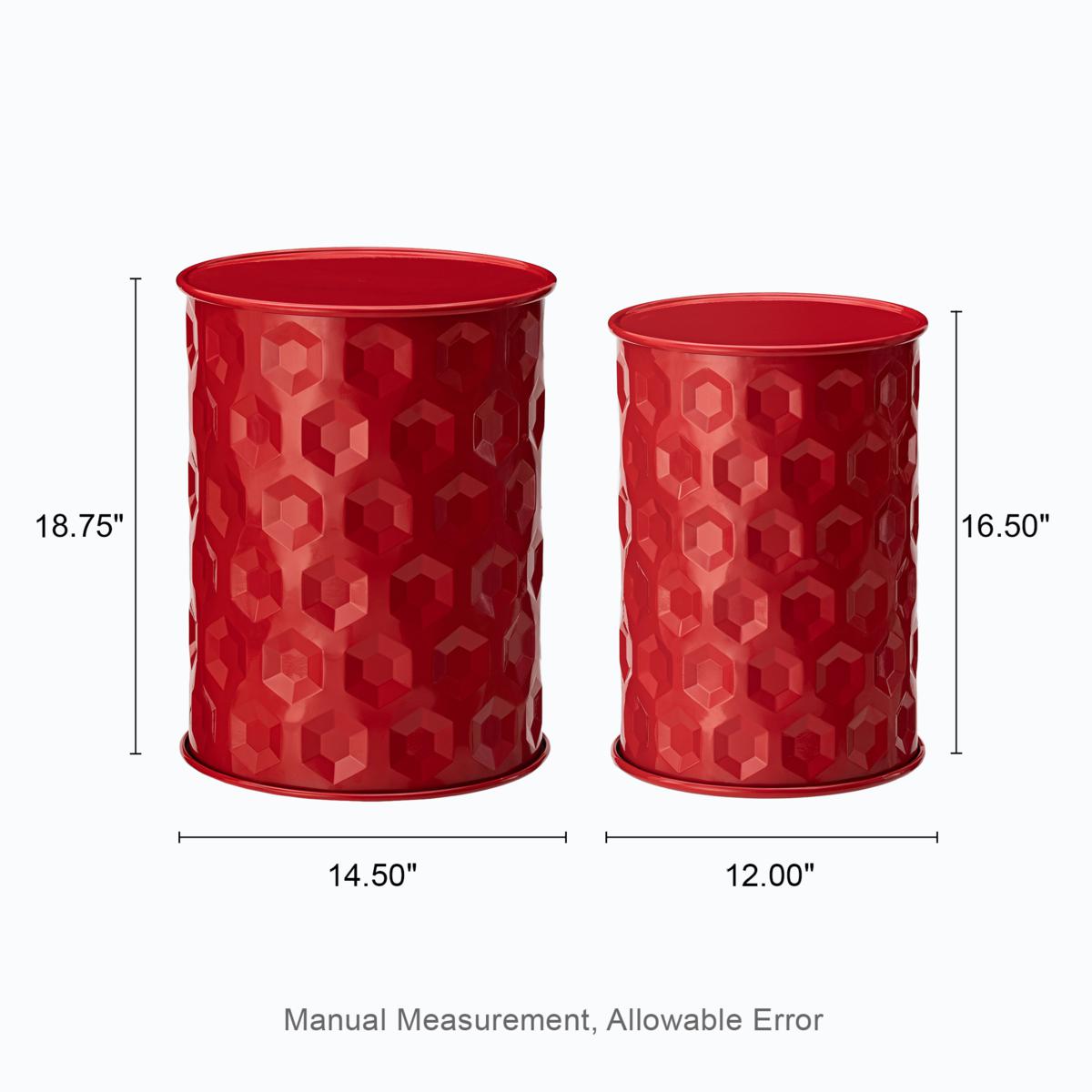 red metal garden stool