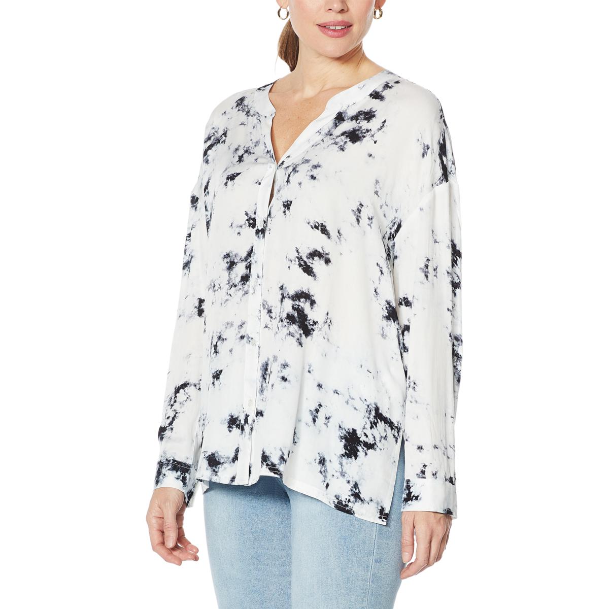 Skinnygirl Jess Collarless Button-Front Top