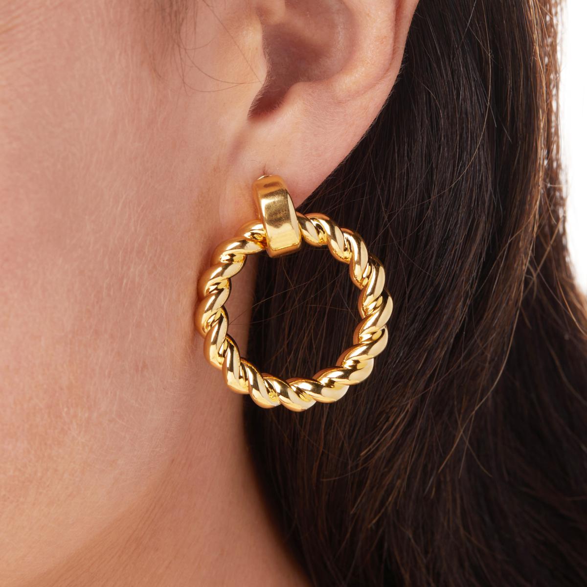 Soave Oro 14K Electroform Twisted Doorknocker Earrings