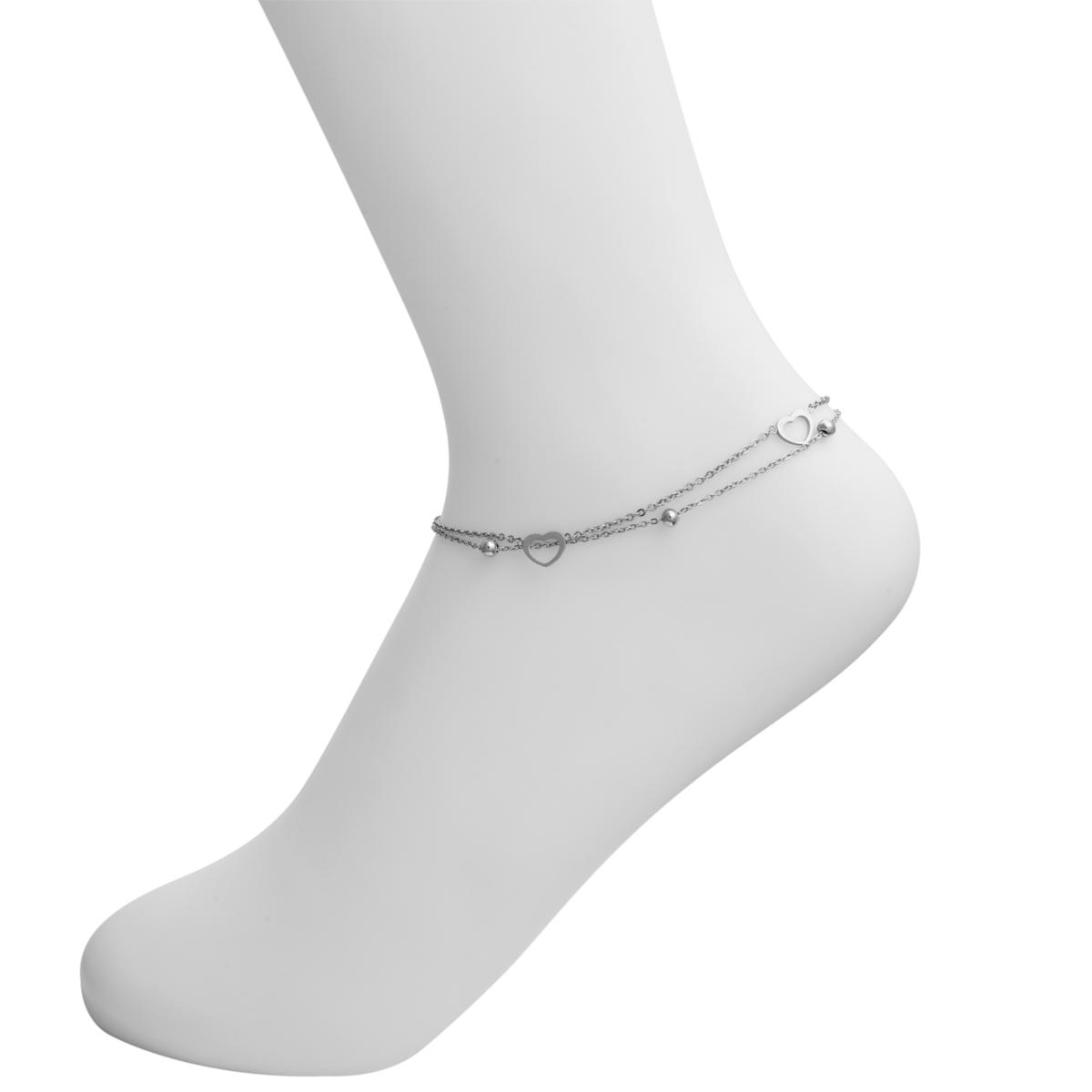 Stately Steel Open Heart Double-Strand Ankle Bracelet