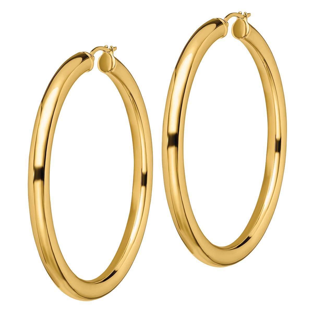 Stately Steel Yellow Polished Hoop Earrings - 62mm - 20078401 | HSN