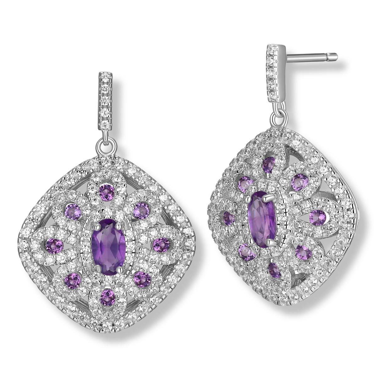 Sterling Silver Colored Gemstone and White Zircon Drop Earrings