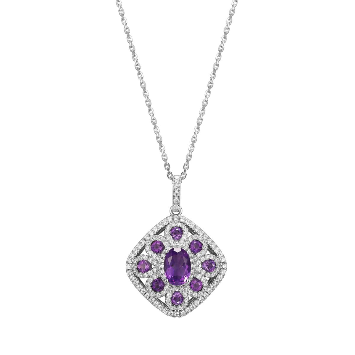Sterling Silver Colored Gemstone and White Zircon Pendant with Chain