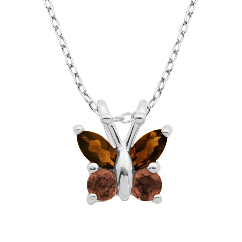 Sterling Silver Colored Gemstone Butterfly Pendant with 18" Chain