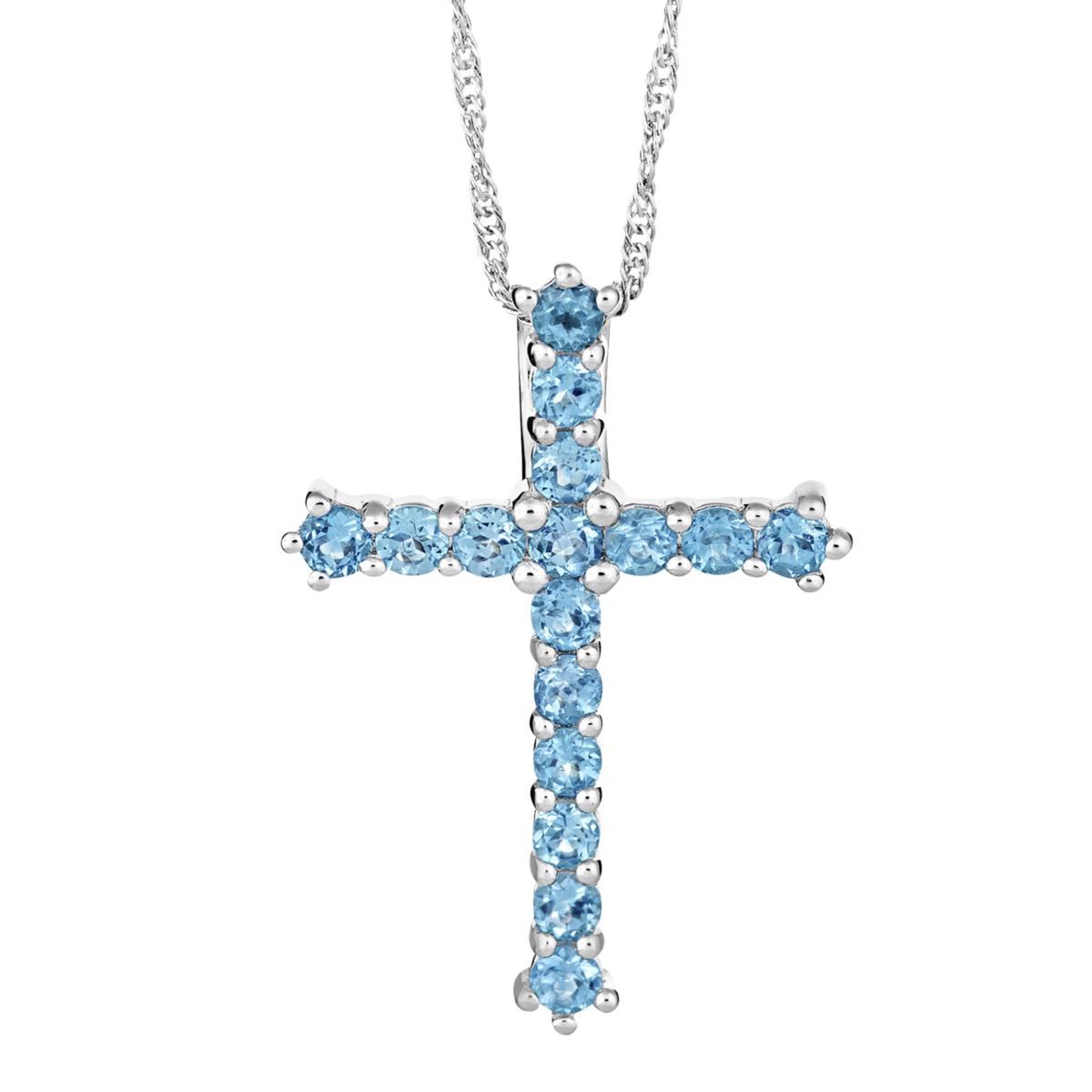 Sterling Silver Colored Gemstone Cross Necklace