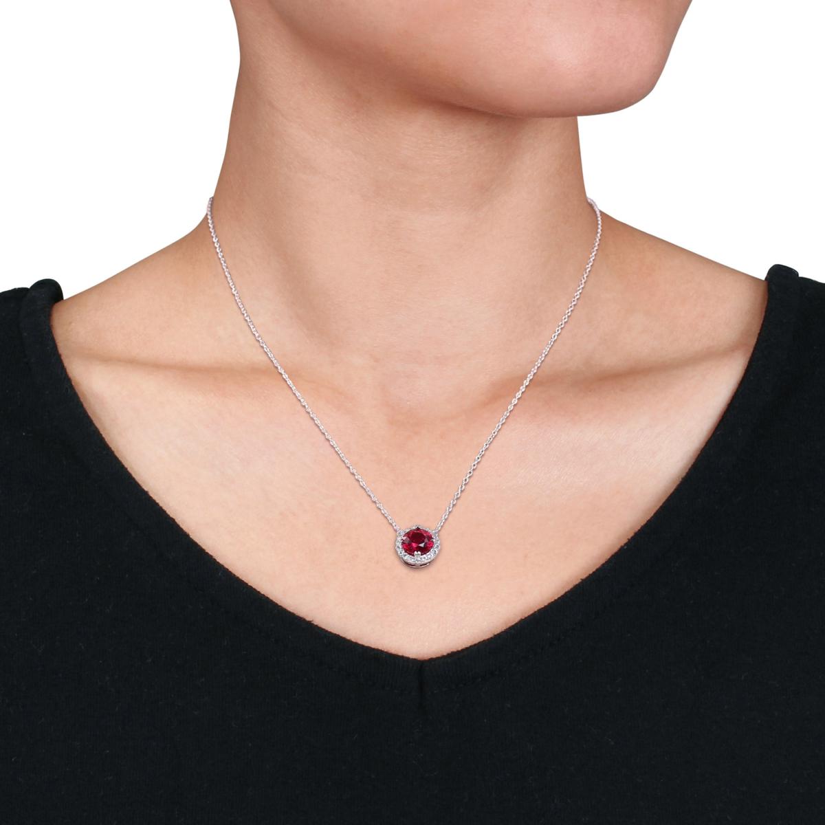 Sterling Silver Created Pink Sapphire Oval Necklace