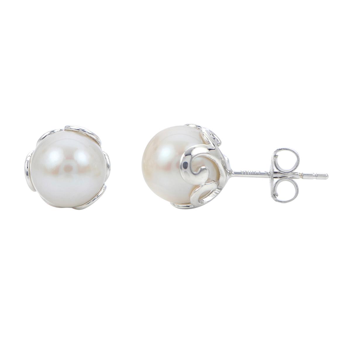 Sterling Silver Cultured Freshwater Pearl Filigree Stud Earrings