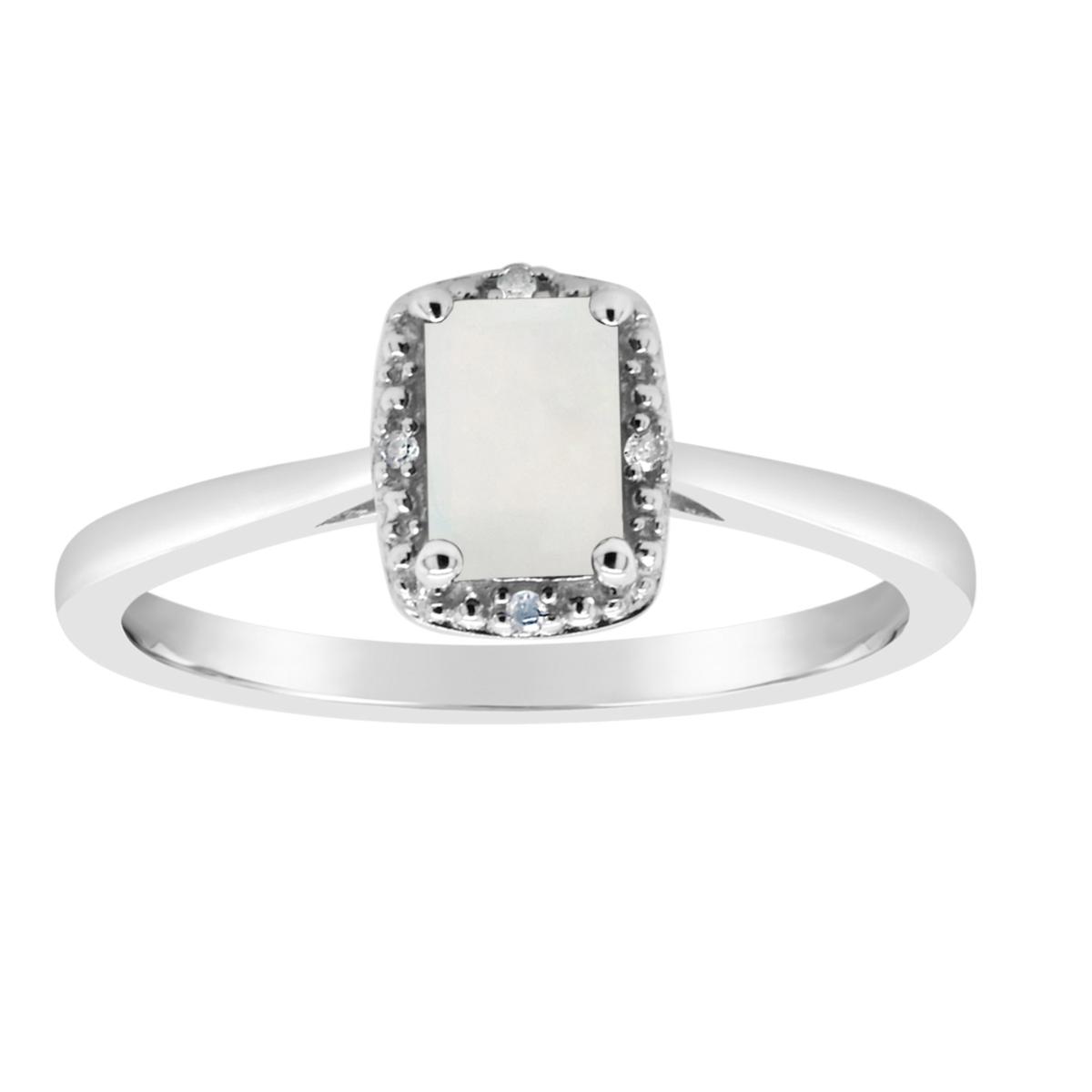 Sterling Silver Gemstone and Diamond Accent 6x4mm Emerald Cut Ring