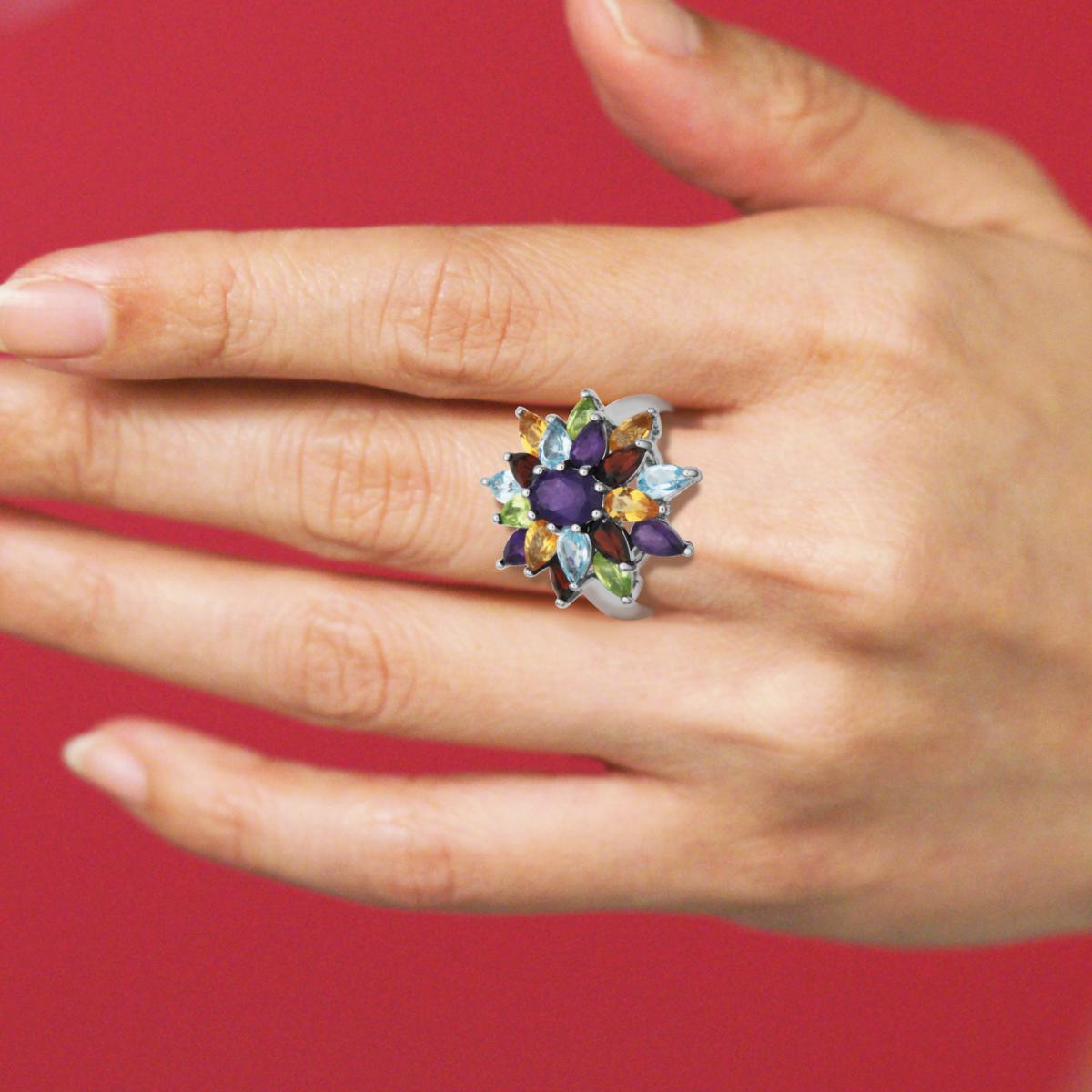 Gorgeous Sterling shops Multi-Gem Flower Cocktail Ring