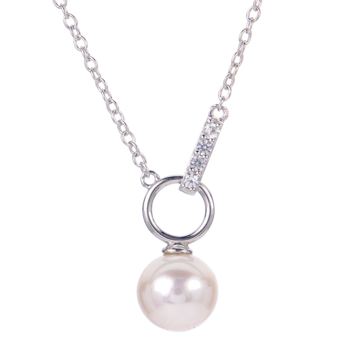 ☆TATIANA☆ Crescendo Pearl NecklaceNZ1202 Sterling Silver Pearl and Created White Sapphire Circle Drop