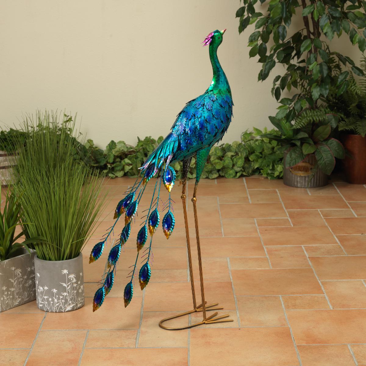 Peacock Decor Garden Statue, Metal Ornament Bird Yard Art For Outdoor 35  Inch