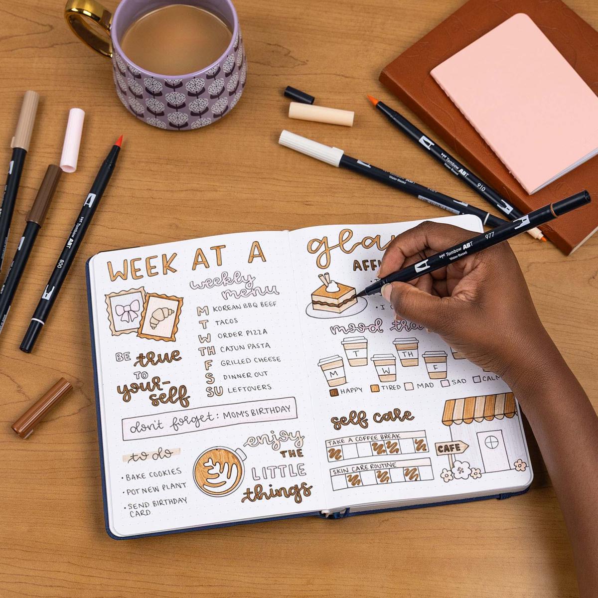 Tombow Dual Brush Pen Art Markers - Coffee Break Palette 6-Pack | HSN