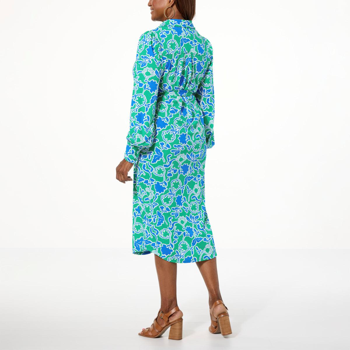 Tower Hill by Christie Brinkley Long Sleeve Shirt Dress with Belt - Pink - Size Petite/Large