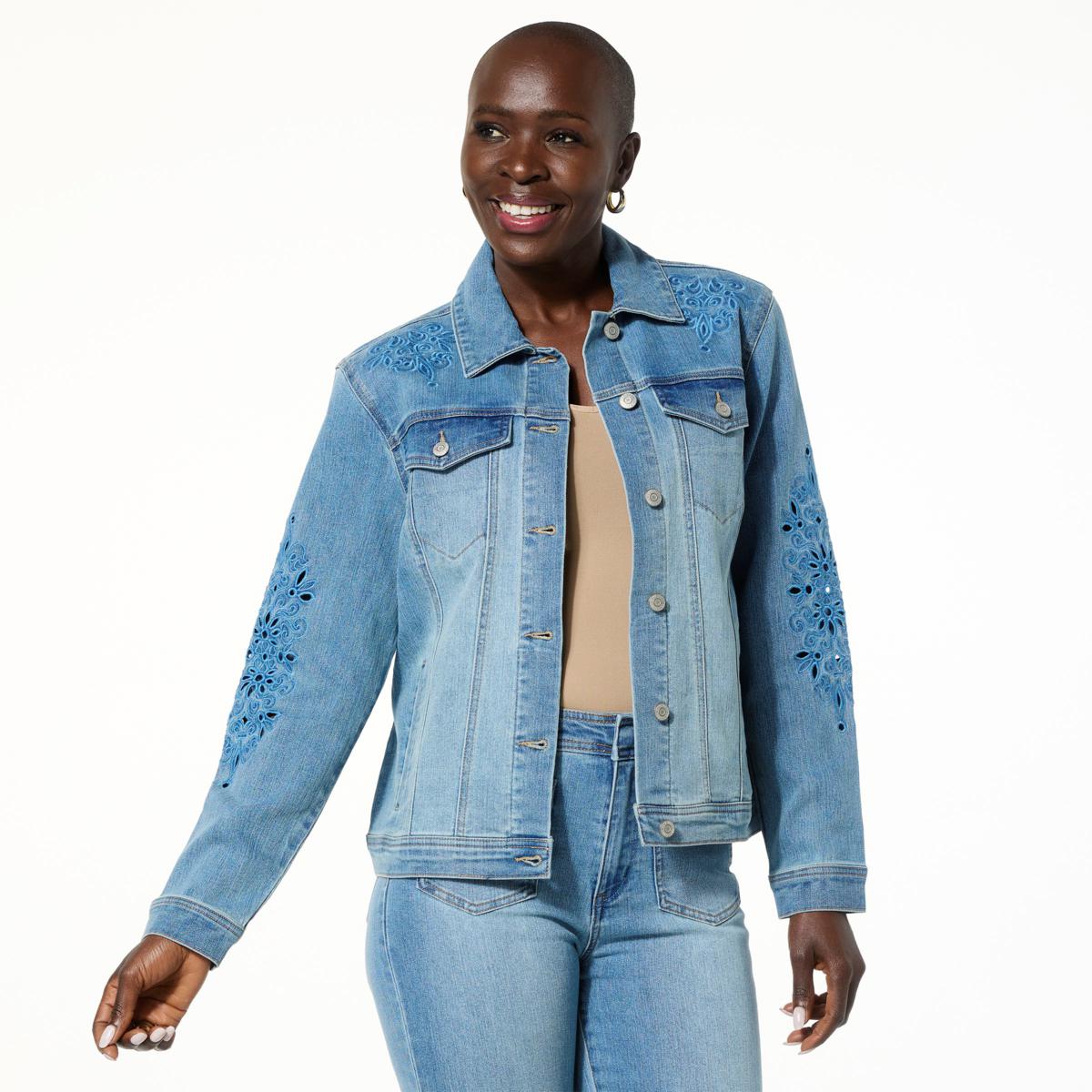 Tower Hill Christie Brinkley Eyelet Embroidered Denim Jacket | HSN