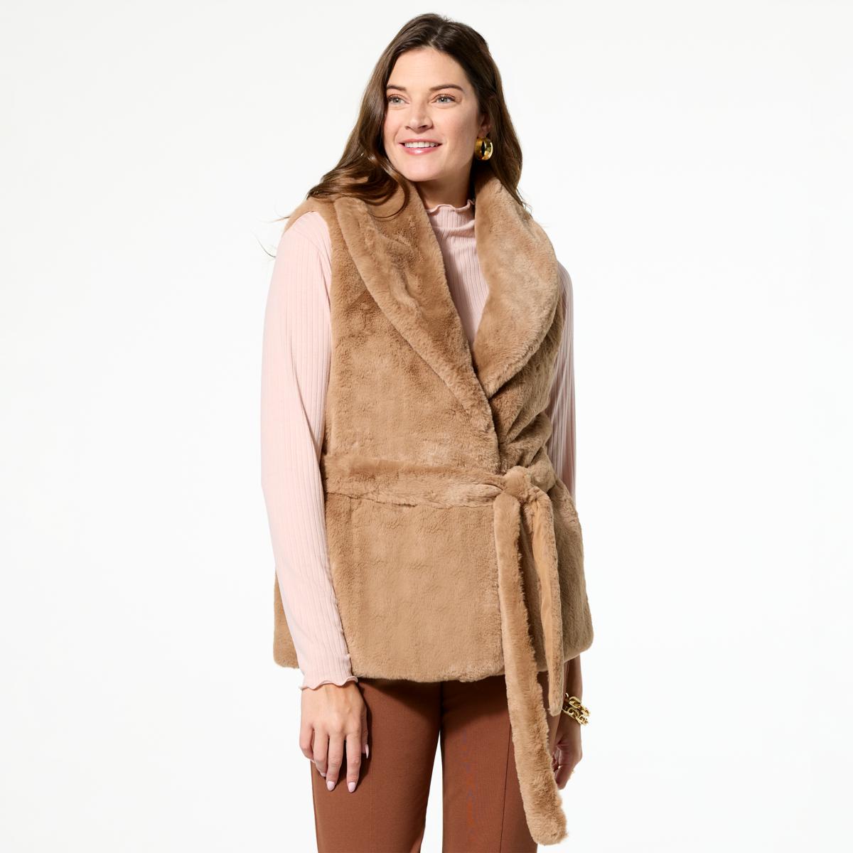 TWRHLL by Christie Brinkley Belted Faux Fur Vest 23296820 HSN